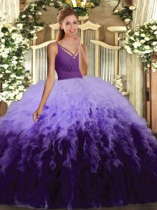 Perfect Multi-color Ball Gowns Ruffles Ball Gown Prom Dress Backless Organza Sleeveless Floor Length