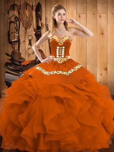 Sleeveless Lace Up Floor Length Embroidery and Ruffles Quince Ball Gowns