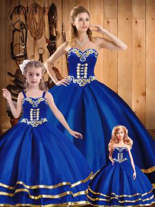 Shining Blue Sleeveless Embroidery Floor Length Quinceanera Dress
