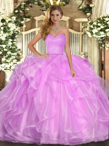 Lilac Lace Up Sweetheart Ruffles Quinceanera Dresses Organza Sleeveless