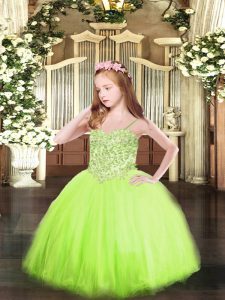 Graceful Spaghetti Straps Sleeveless Lace Up Little Girls Pageant Dress Yellow Green Tulle