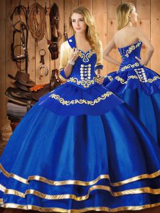 Latest Blue Sweetheart Neckline Embroidery Quinceanera Dress Sleeveless Lace Up