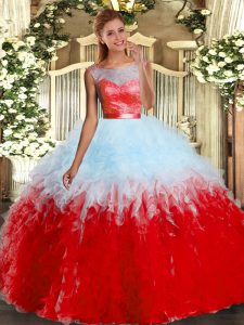 Fitting Organza Sleeveless Floor Length Sweet 16 Dresses and Lace and Ruffles