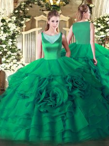 Turquoise Scoop Side Zipper Beading and Ruffled Layers Quinceanera Dresses Sleeveless