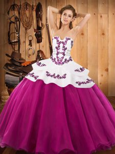 Superior Strapless Sleeveless Lace Up 15 Quinceanera Dress Fuchsia Satin and Organza