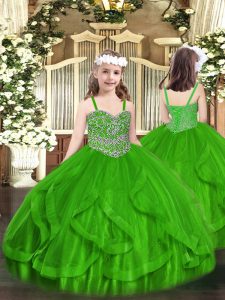 Floor Length Lace Up Custom Made Pageant Dress Green for Party and Quinceanera with Beading and Ruffles