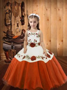 Charming Organza Sleeveless Floor Length Kids Pageant Dress and Embroidery