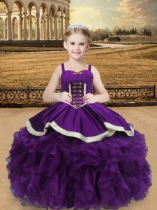 Cheap Eggplant Purple Little Girls Pageant Gowns Sweet 16 and Quinceanera with Beading and Ruffles Straps Sleeveless Lace Up
