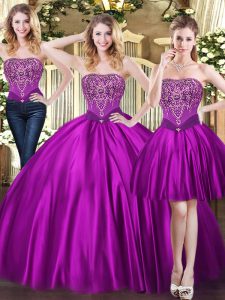 Purple Sweetheart Lace Up Beading Quinceanera Dress Sleeveless