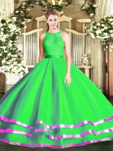 Floor Length Zipper Quinceanera Gowns Green for Military Ball and Sweet 16 with Lace