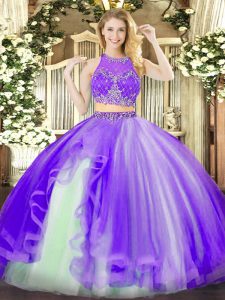 Custom Designed Lavender Sleeveless Organza Zipper 15 Quinceanera Dress for Military Ball and Sweet 16 and Quinceanera