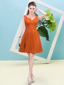 Asymmetric Sleeveless Court Dresses for Sweet 16 Mini Length Ruching Orange Red Satin