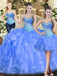 Wonderful Sweetheart Sleeveless Tulle Quinceanera Gowns Beading and Ruffles Lace Up