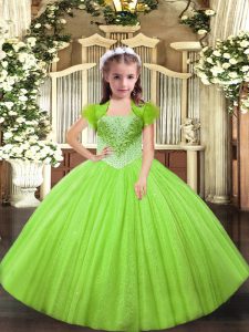 Yellow Green Ball Gowns Beading Girls Pageant Dresses Lace Up Tulle Sleeveless Floor Length