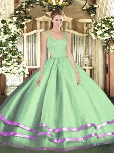 Luxury Ball Gowns 15 Quinceanera Dress Apple Green Straps Tulle Sleeveless Floor Length Zipper