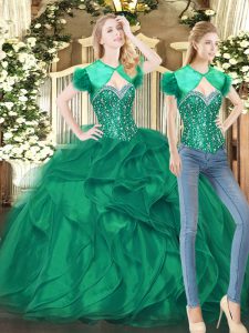 Low Price Sweetheart Sleeveless Tulle Quinceanera Gowns Beading and Ruffles Lace Up
