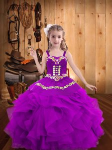 Sleeveless Embroidery and Ruffles Lace Up Pageant Dress for Girls