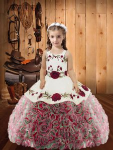 Sleeveless Floor Length Embroidery and Ruffles Lace Up Pageant Dress for Girls with Multi-color