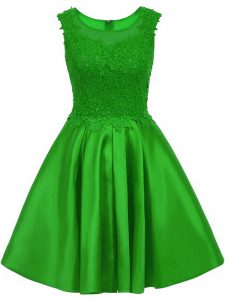 Scoop Sleeveless Court Dresses for Sweet 16 Mini Length Lace Green Satin