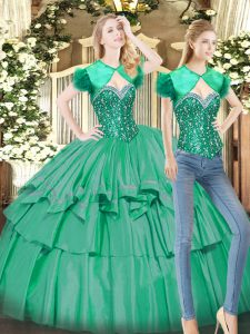 Enchanting Turquoise Sweetheart Neckline Beading and Ruffled Layers Quinceanera Dress Sleeveless Lace Up