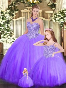 Perfect Sweetheart Sleeveless Lace Up Sweet 16 Dresses Eggplant Purple Tulle
