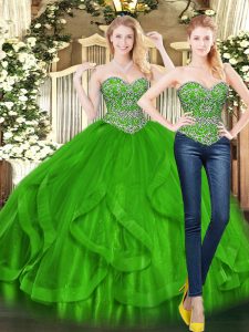 Fashionable Green Sleeveless Tulle Lace Up Sweet 16 Quinceanera Dress for Military Ball and Sweet 16 and Quinceanera