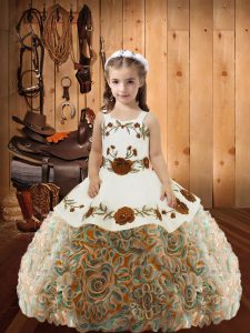 Superior Multi-color Ball Gowns Embroidery and Ruffles Kids Pageant Dress Lace Up Fabric With Rolling Flowers Sleeveless Floor Length