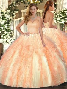 Orange Ball Gowns Organza Sweetheart Sleeveless Ruffles Floor Length Lace Up 15th Birthday Dress