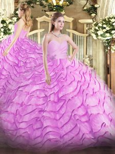 Eye-catching Brush Train Ball Gowns Ball Gown Prom Dress Lilac Sweetheart Organza Sleeveless Lace Up