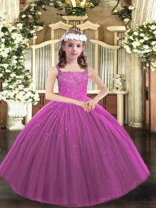 Beauteous Straps Sleeveless Lace Up Winning Pageant Gowns Purple Tulle