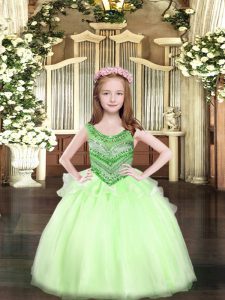 Floor Length Apple Green Little Girls Pageant Gowns Scoop Sleeveless Lace Up