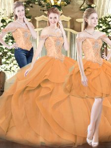 Custom Made Orange Red Sleeveless Ruffles Floor Length Quinceanera Dresses