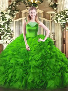 Captivating Sleeveless Fabric With Rolling Flowers Floor Length Side Zipper 15 Quinceanera Dress in with Beading