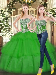 On Sale Floor Length Ball Gowns Sleeveless Green Sweet 16 Quinceanera Dress Lace Up