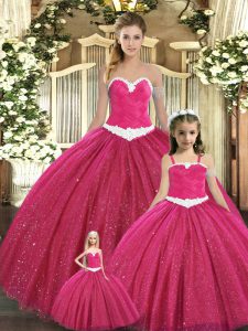 Red 15 Quinceanera Dress Military Ball and Sweet 16 and Quinceanera with Ruching Sweetheart Sleeveless Lace Up