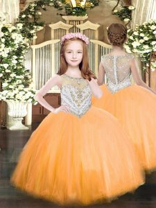 Orange Sleeveless Beading Floor Length Little Girls Pageant Gowns