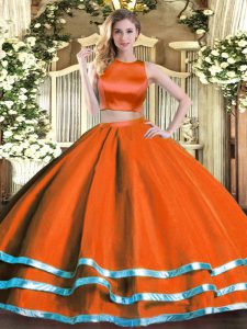 Enchanting Sleeveless Tulle Floor Length Criss Cross Ball Gown Prom Dress in Rust Red with Ruching