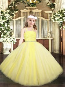 Latest Yellow Sleeveless Beading and Lace Floor Length Pageant Dresses