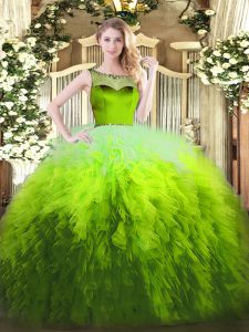 Top Selling Sleeveless Beading and Ruffles Zipper Quince Ball Gowns
