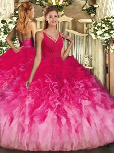 Comfortable Multi-color Ball Gowns Beading and Ruffles Juniors Party Dress Backless Tulle Sleeveless Floor Length