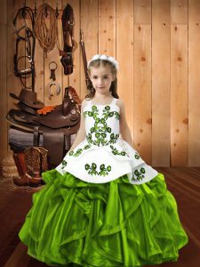Straps Sleeveless Organza Little Girls Pageant Gowns Embroidery and Ruffles Lace Up