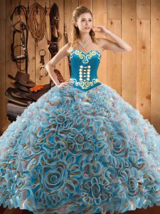 Multi-color Ball Gown Prom Dress Military Ball and Sweet 16 and Quinceanera with Embroidery Sweetheart Sleeveless Sweep Train Lace Up