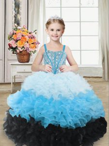 Floor Length Multi-color Child Pageant Dress Organza Sleeveless Beading and Ruffles