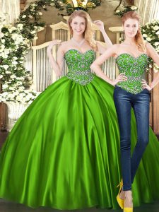 Floor Length Green 15th Birthday Dress Sweetheart Sleeveless Lace Up