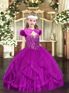 Fuchsia Sleeveless Tulle Lace Up Pageant Gowns For Girls for Party and Quinceanera
