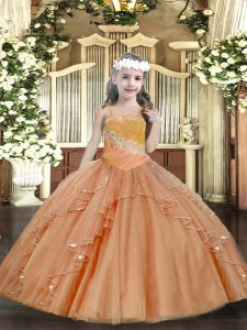 Rust Red Sleeveless Tulle Lace Up Pageant Dress Toddler for Party and Sweet 16 and Quinceanera and Wedding Party