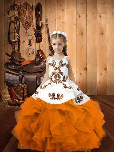 Nice Straps Sleeveless Organza Little Girls Pageant Dress Embroidery and Ruffles Lace Up