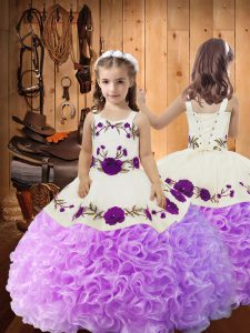 Cute Fabric With Rolling Flowers Sleeveless Floor Length Girls Pageant Dresses and Embroidery and Ruffles