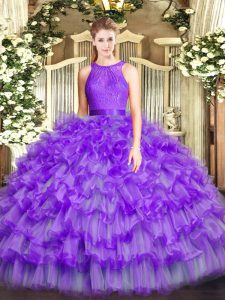 Eggplant Purple Sleeveless Floor Length Ruffled Layers Zipper Sweet 16 Dresses