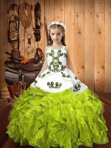 New Arrival Yellow Green Sleeveless Embroidery and Ruffles Floor Length Glitz Pageant Dress